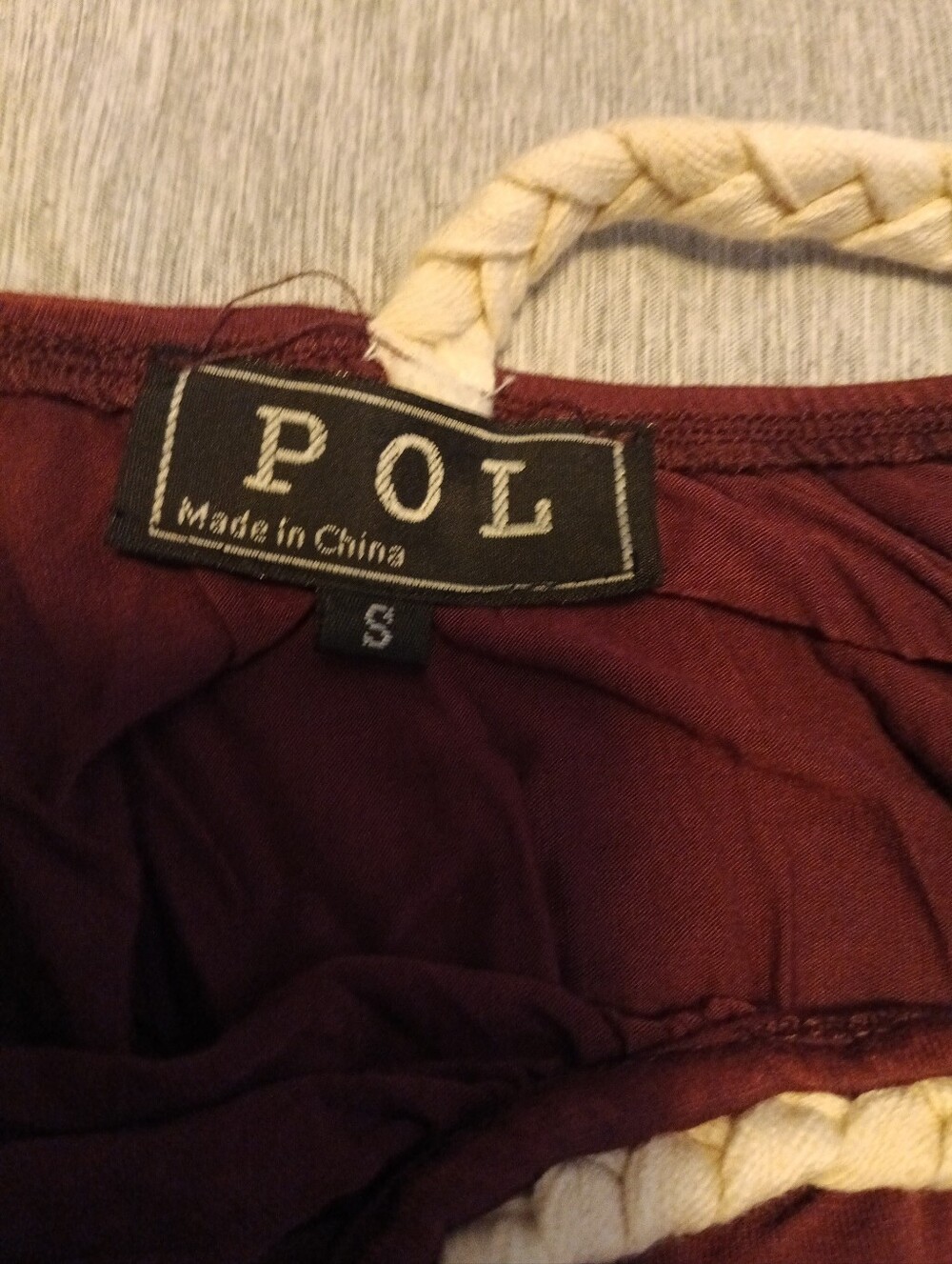 POL Braided Razor Back Halter Dress Size Small Handkerchief Hem Burgundy Boho - Picture 4 of 5